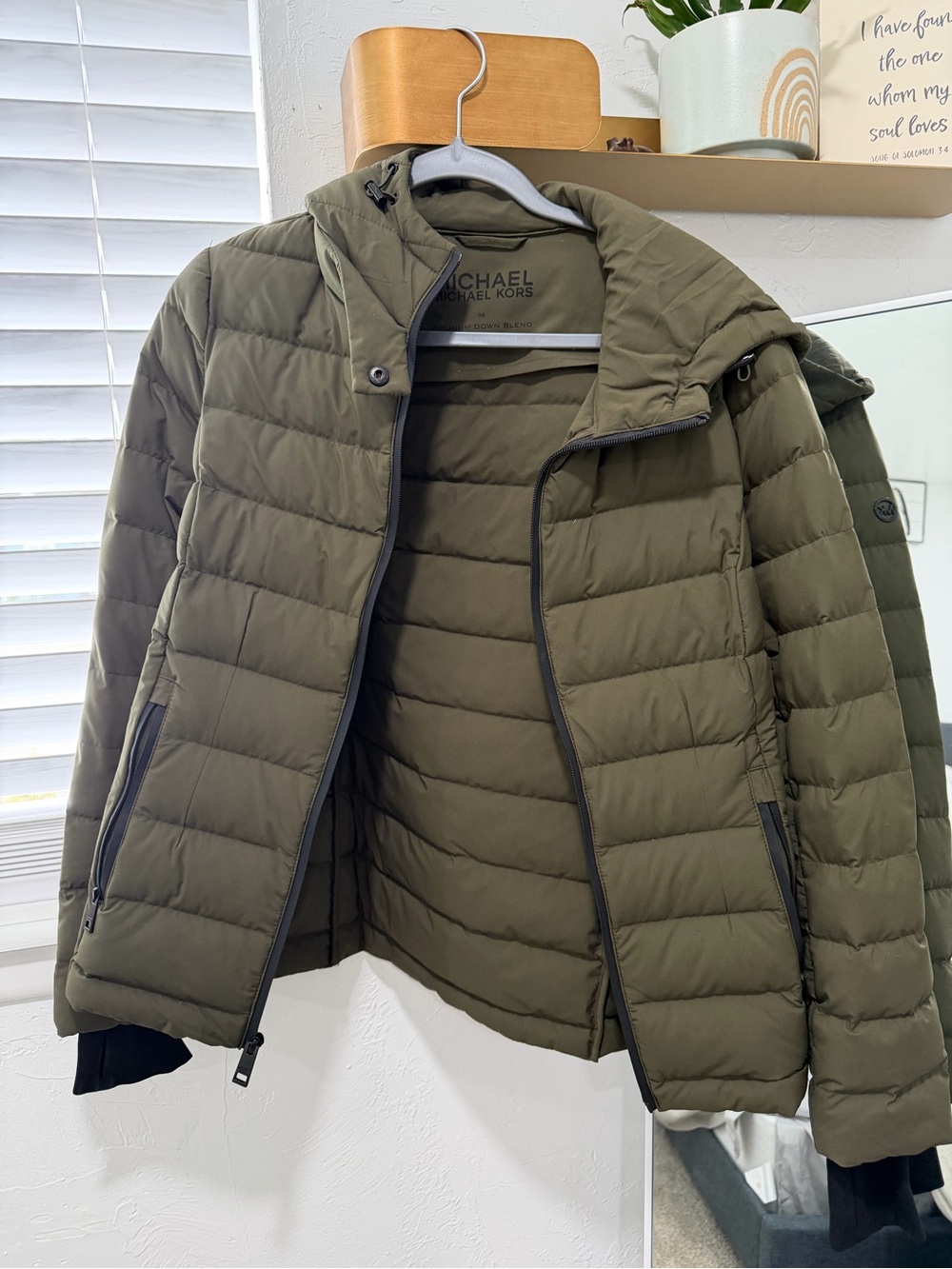 Michael Kors Olive Green Quilted Hooded Puffer Jacket